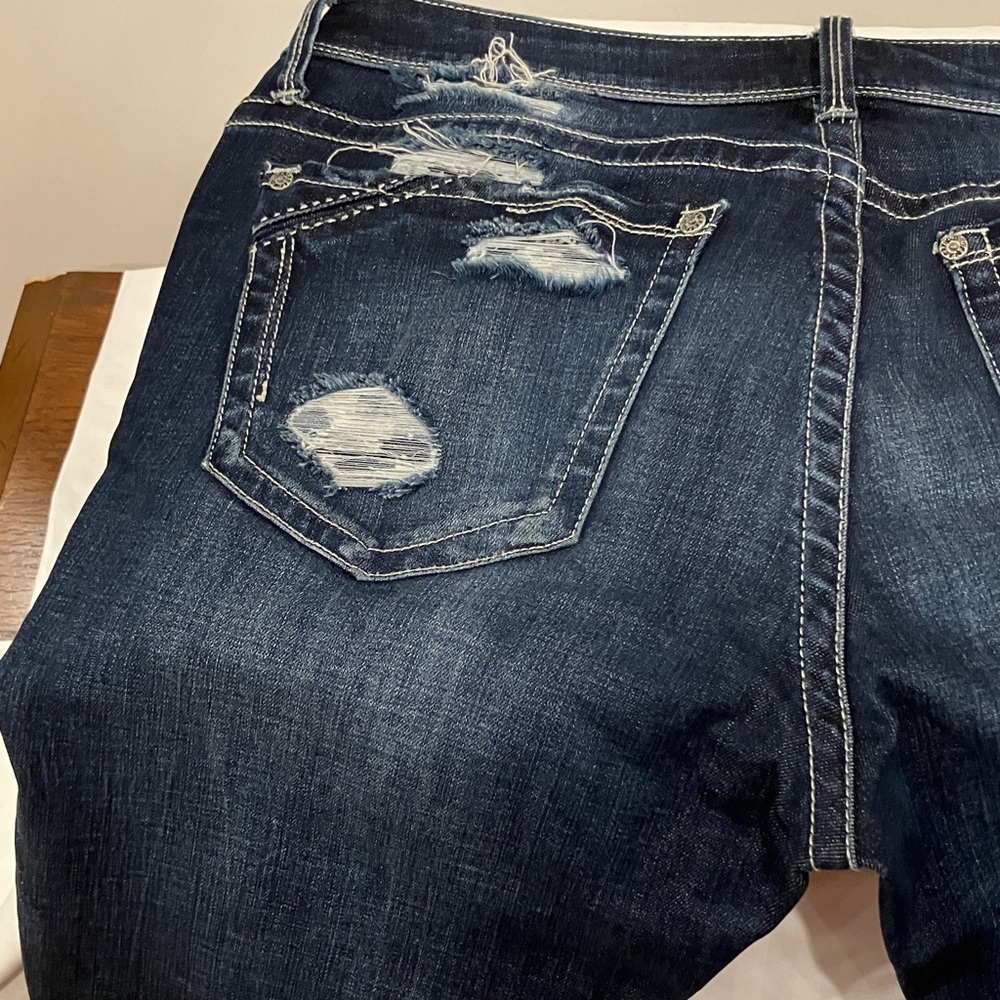 Buckle Dark Blue Ripped Women Jeans - Picture 5 of 13